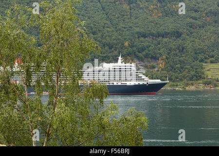 MS Queen Elizabeth II, Moored In Geiranger Fjord, Norway. Stock Photo
