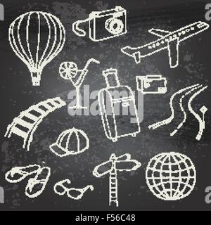 Icons travel on blackboard Stock Vector