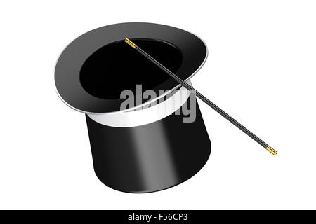 magic hat and magic wand isolated on white background Stock Photo