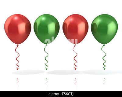 Red and green balloons, isolated on white background Stock Photo