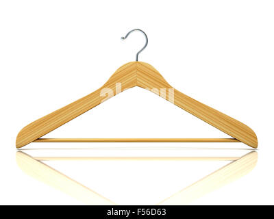 Wooden clothes hangers, 3D render isolated on white background. Front view Stock Photo