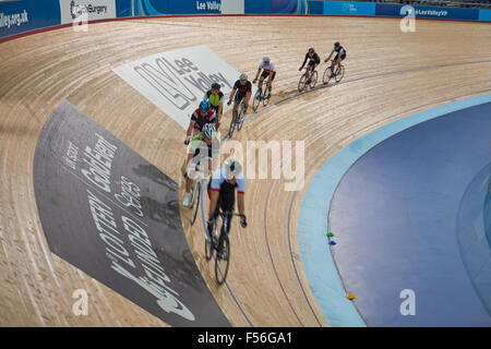 Track cyclists in Lee Valley VeloPark at the Queen Elizabeth Olympic Park, London England United Kingdom UK Stock Photo