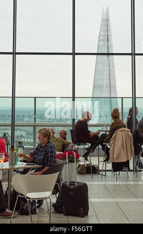 View of the Shard from the Sky Garden at 20 Fenchurch Street, Walkie Talkie skyscraper, London England United Kingdom UK Stock Photo