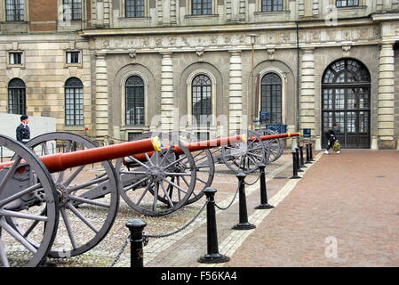 The cannons in front of the Royal Palace in Stockholm, Sweden Stock Photo