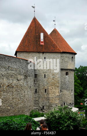 City walls and defense tower in Old Town Tallin, Estonia Stock Photo
