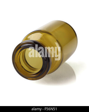 Open Glass Bottle Lying on White Background Stock Photo