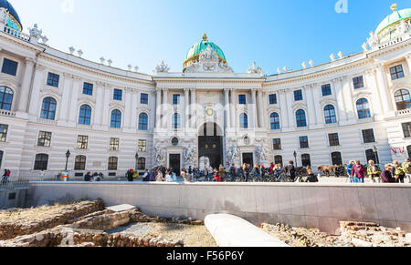 VIENNA, AUSTRIA - OCTOBER 1, 2015: ruin of ancient Roman military outpost in Vindobona celtic settlement on Michaelerplatz squar Stock Photo