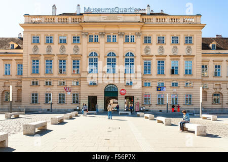 VIENNA, AUSTRIA - OCTOBER 1, 2015: Main entrance of Museum Quarter (MQW) in Vienna city. Museumsquartier is about 60000 sqm larg Stock Photo