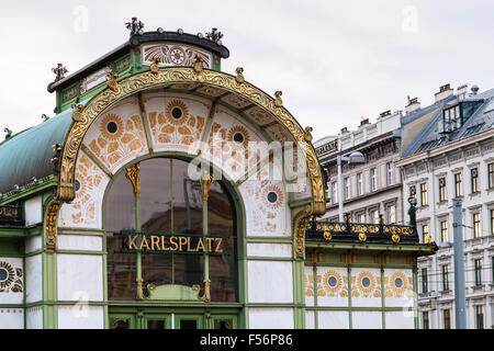 VIENNA, AUSTRIA - SEPTEMBER 26, 2015: Karlsplatz Stadtbahn Station in Otto Wagner Pavilion in Vienna. Otto Wagner, architect of Stock Photo