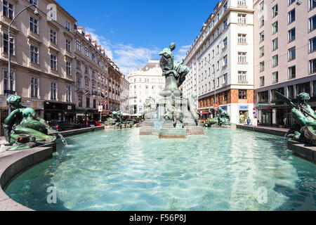 VIENNA, AUSTRIA - SEPTEMBER 27, 2015: Donnerbrunnen fountain at Neuer Markt square. The original fountain was made by Georg Rafa Stock Photo