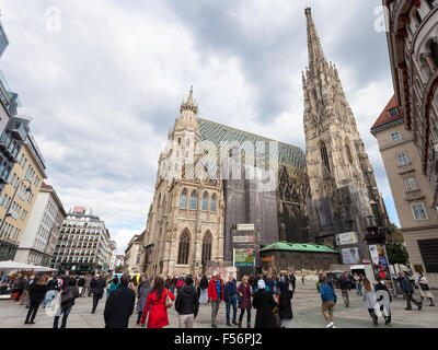 VIENNA, AUSTRIA - SEPTEMBER 27, 2015: St Stephen's Cathedral, people on Stephansplatz, Vienna, Austria. The Stephansplatz (Steph Stock Photo