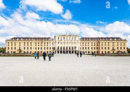 VIENNA, AUSTRIA - SEPTEMBER 29, 2015: people near Schloss Schonbrunn palace. Schonbrunn Palace is former imperial summer residen Stock Photo