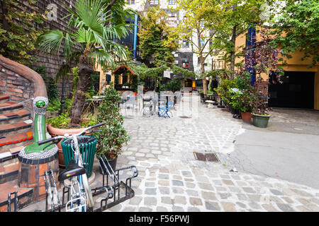 VIENNA, AUSTRIA - SEPTEMBER 30, 2015: courtyard of Kunst Haus Wien (Hundertwasser museum). The KunstHausWien is museum in Vienna Stock Photo