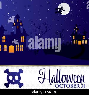 Haunted house Halloween card in vector format. Stock Vector