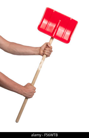 Small red snow shovel isolated on white Stock Photo