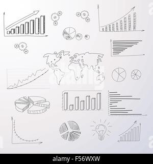 Graph Set Finance Diagram Infographic Hand Draw Icon Sketch Financial Stock Vector