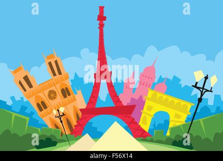 Paris France Abstract City Silhouette Flat Colorful Stock Vector