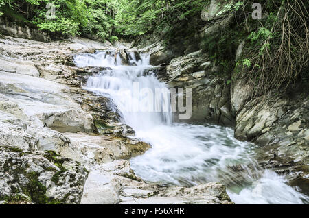 Beautiful waterfall in the Navarra forest. Amazing image with motion effect on the water. The picture is with high resolution an Stock Photo