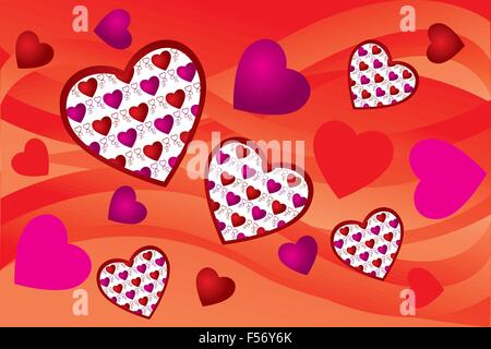 Creative hearts background in various pink and red colors - vector illustration Stock Vector