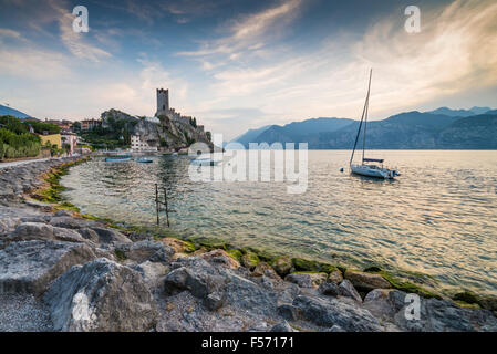 Scaliger Castle on rocky coastline, Malcesine, Italy, EU, Europe Stock Photo
