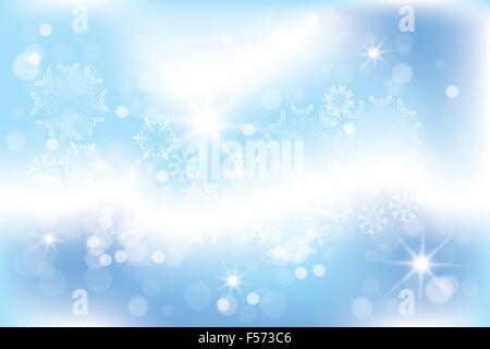 Template for a Christmas card with shimmering design elements, stars and snowflakes in light-blue to white coloring Stock Vector