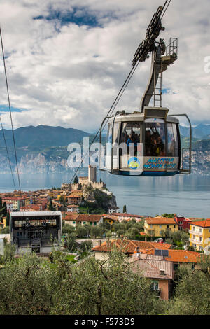 Monte Baldo aerial tramway, Malcesine, Lake Garda, Veneto, Italy Stock Photo