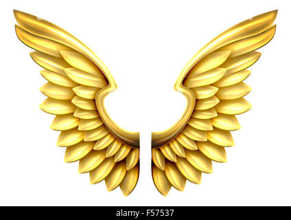A pair of gold or golden shiny metal wings Stock Photo