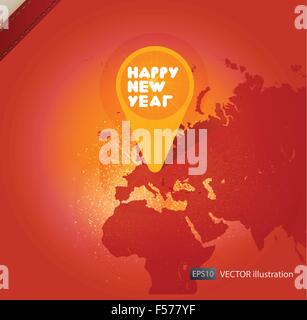 New year icon in world map. Vector background Stock Vector
