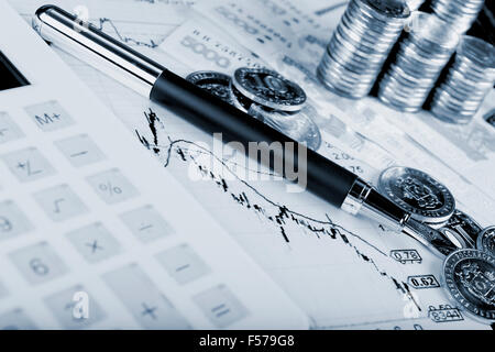 Business concept with calculator, money and documents Stock Photo