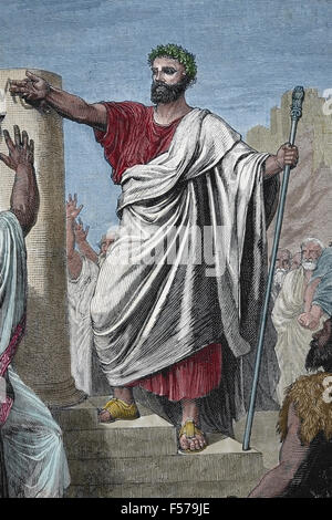 Solon ( 640 - 560 BC). Athenian legislator 'Solon let conjure the observance of his laws'. Engraving by R. Brend'Amour. Stock Photo