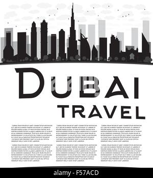 Dubai City skyline black and white silhouette. Vector illustration. Simple flat concept for tourism presentation, banner, placar Stock Vector