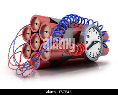 TNT and clock on white background (done in 3d) Stock Photo