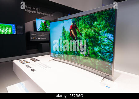 Stand of Panasonic. Panasonic announced new OLED TVs. International radio exhibition Berlin (IFA2015). Stock Photo