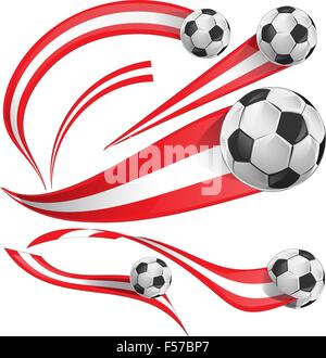 austria flag  set with soccer ball isolated on white background Stock Vector