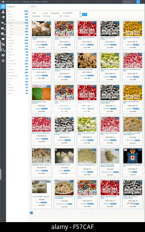 Nucleus Marketplace for illicit goods (drugs, counterfeits, weapons) accessed through the darknet (Tor network). Ecstasy category page shown with images of various types of MDMA and analogs on offer. Nucleus established 24 November 2015, photograph taken: October 2015. Stock Photo