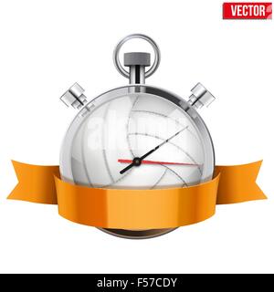 Stopwatch with volleyball ball inside. Sport and training vector illustration. Stock Vector