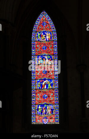 Stained glass window in Lincoln Cathedral. Stock Photo