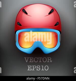 Background of Classic Ski helmet and snowboard goggles. Vector isolated on white background Stock Vector