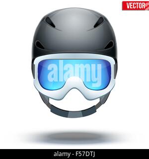 Front view of Classic blue Ski helmet and orange snowboard goggles. Vector isolated on white background Stock Vector