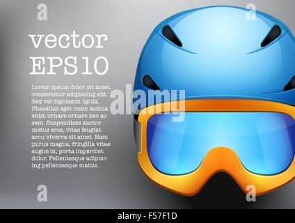 Background of Classic Ski helmet and orange snowboard goggles. Vector isolated on white background Stock Vector
