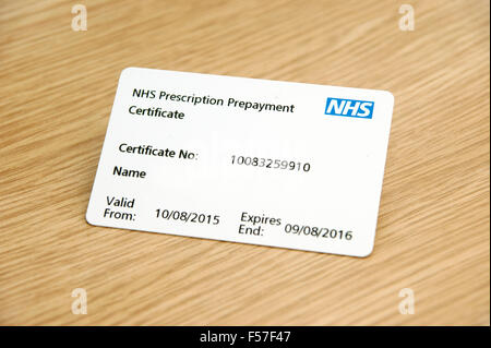 NHS prescription prepayment certificate (useful when lots of medication is taken eg 2 or more scripts a month) Stock Photo