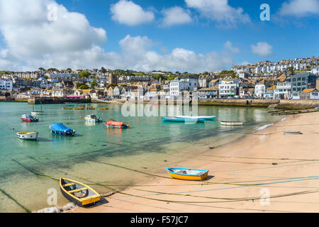 View over the fishing harbour of St Ives, seen from Smeatons Pier, Cornwall, England, UK Stock Photo