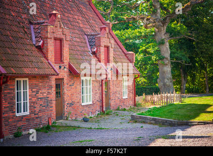 Image of old traditional semi-detached homes. Scania, Sweden. Stock Photo