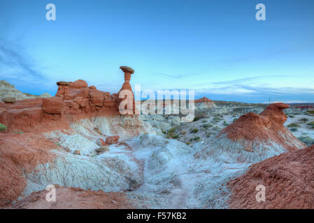 The Toadstools hoodoo rock formation after sunset in Southern Utah. Stock Photo