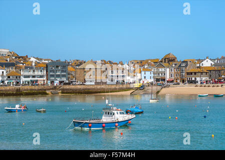 Fishing harbour of St Ives, seen from Smeatons Pier, Cornwall, England, UK Stock Photo
