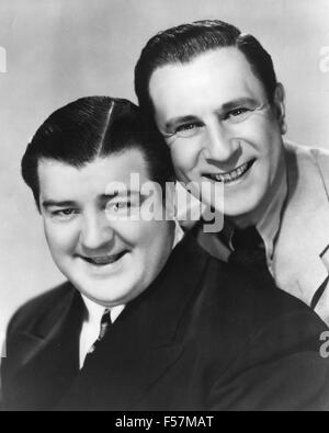 ABBOTT AND COSTELLO American film comedy duo with Lou Costello at left and William 'Bud' Abbott in the 1940s Stock Photo