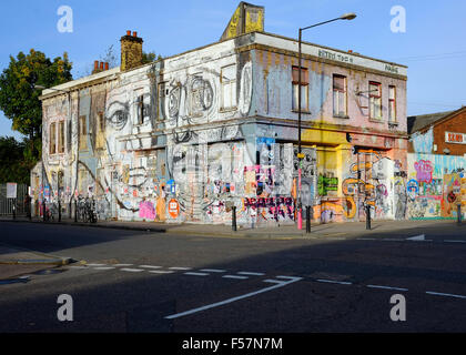 The Lord Napier pub building in Hackney Wick, Stratford, London. Derelict for many years and covered in graffiti. Stock Photo