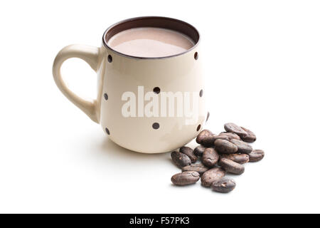 the cocoa drink and cocoa beans on white background Stock Photo