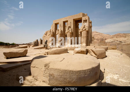 the Ramesseum, Mortuary Temple of Ramesses II on West Bank of the Nile at Luxor, Egypt Stock Photo