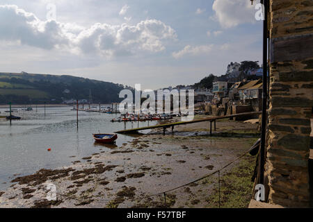 Salcombe at Low Tide with Exposed Mud Flats Stock Photo